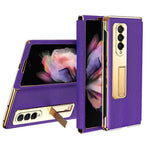 Leather Coated PC with Electroplating Frame Folding Phone Case Cover with Kickstand for Samsung Galaxy Z Fold3 5G