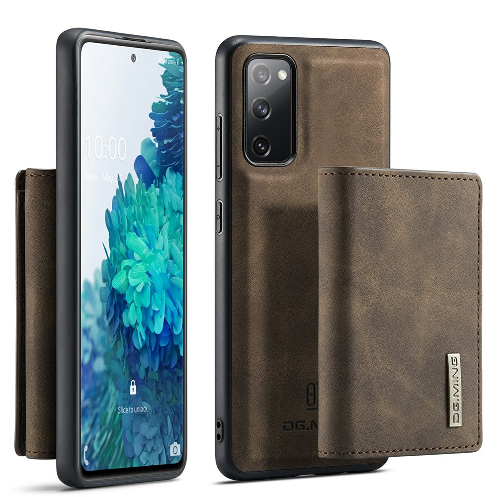 DG.MING M1 Series Magnetic Tri-Fold Wallet + Leather Coated Hybrid Cover Shell with Kickstand for Samsung Galaxy S20 FE 2022/S20 FE 4G/S20 FE 5G/S20 Lite