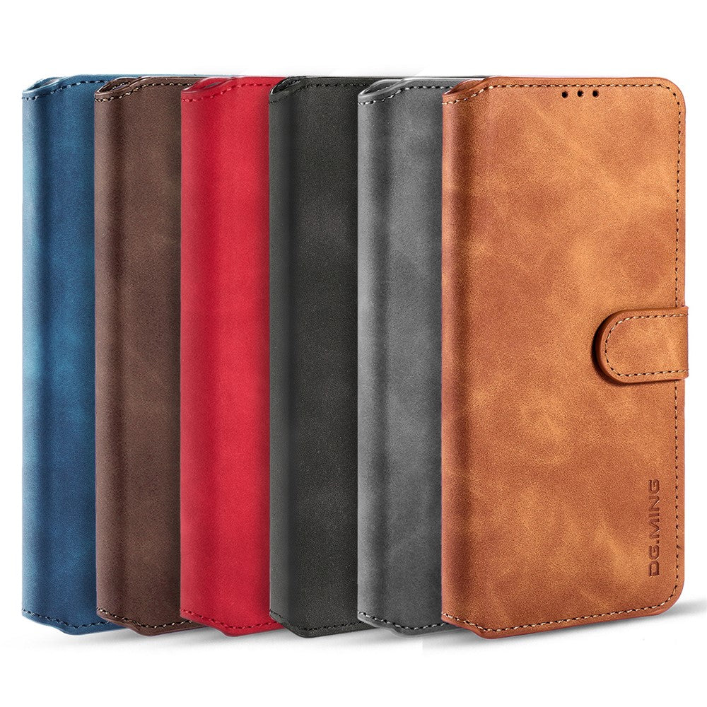 DG.MING Retro Style Leather Folio Flip Wallet Stand Cover with Strap for Samsung Galaxy A22 5G (EU Version)