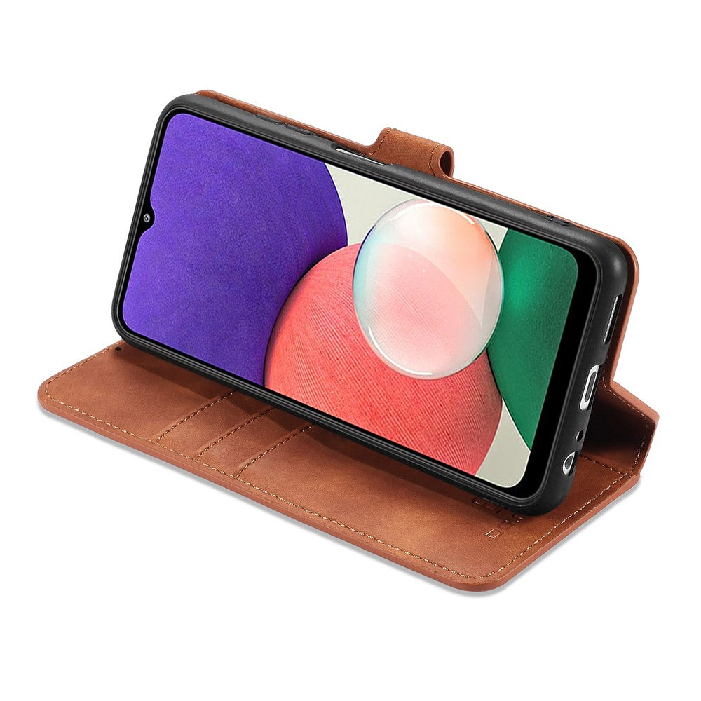 DG.MING Retro Style Leather Folio Flip Wallet Stand Cover with Strap for Samsung Galaxy A22 5G (EU Version)