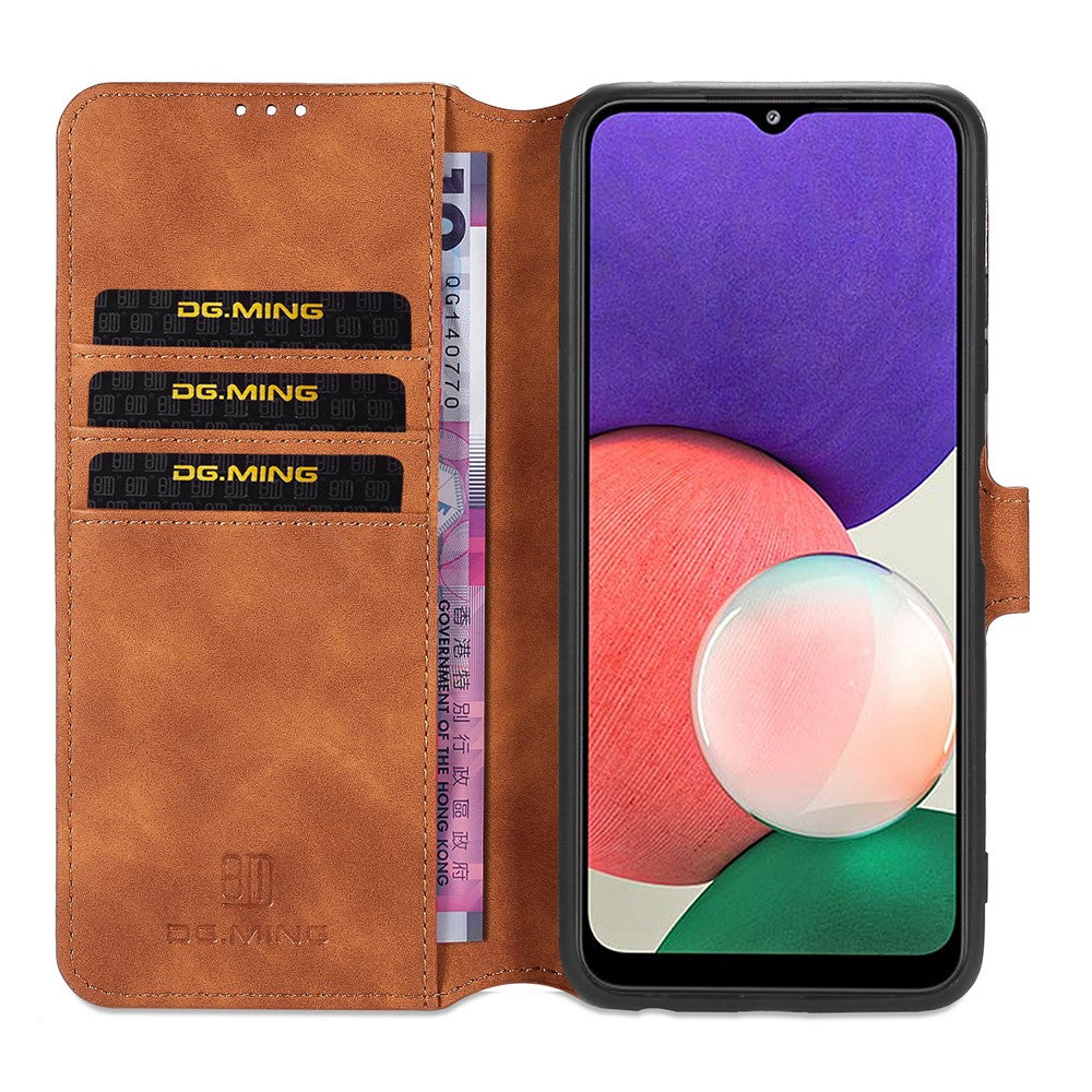 DG.MING Retro Style Leather Folio Flip Wallet Stand Cover with Strap for Samsung Galaxy A22 5G (EU Version)