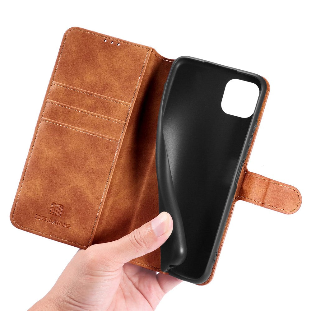 DG.MING Retro Style Leather Folio Flip Wallet Stand Cover with Strap for Samsung Galaxy A22 5G (EU Version)