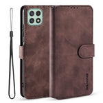 DG.MING Retro Style Leather Folio Flip Wallet Stand Cover with Strap for Samsung Galaxy A22 5G (EU Version)