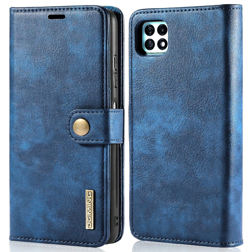 DG.MING Split Leather Wallet Design Detachable 2-in-1 Phone Case Shell for Samsung Galaxy A22 5G (EU Version)