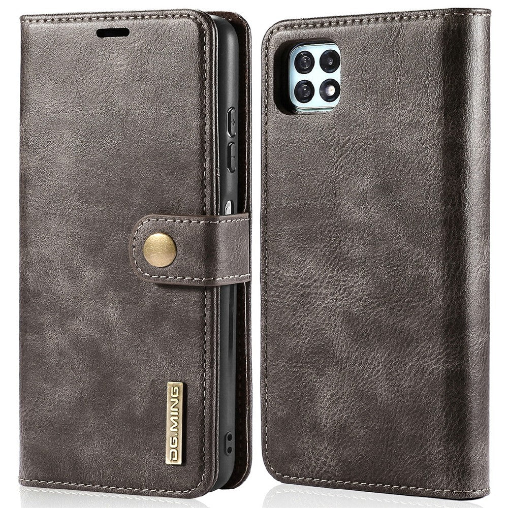 DG.MING Split Leather Wallet Design Detachable 2-in-1 Phone Case Shell for Samsung Galaxy A22 5G (EU Version)