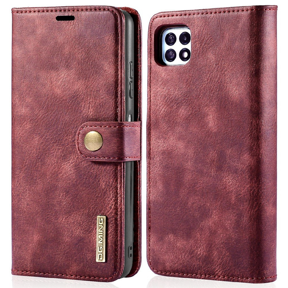 DG.MING Split Leather Wallet Design Detachable 2-in-1 Phone Case Shell for Samsung Galaxy A22 5G (EU Version)