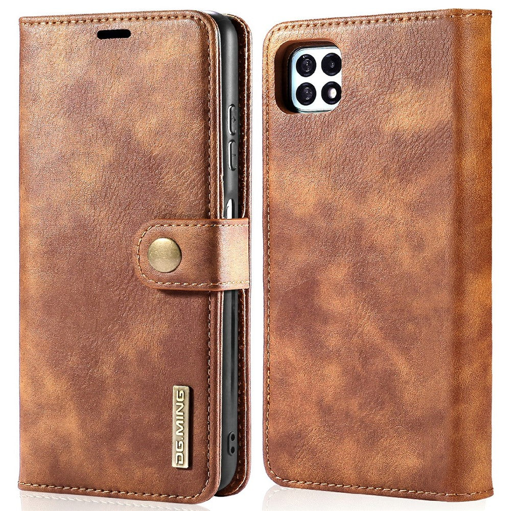 DG.MING Split Leather Wallet Design Detachable 2-in-1 Phone Case Shell for Samsung Galaxy A22 5G (EU Version)