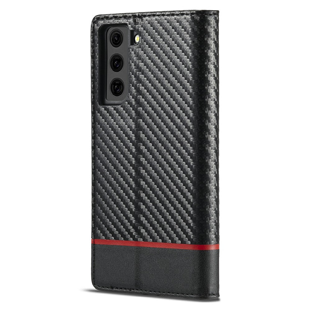 LC.IMEEKE lædercover med selvabsorberende magnetisk lukkesystem, kulfibermønster og pung til Samsung Galaxy S21 5G/4G