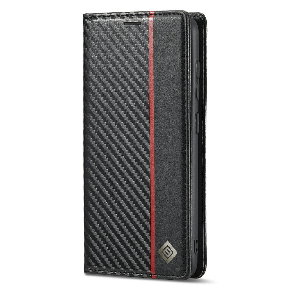LC.IMEEKE Leather Case Carbon Fiber Pattern Phone Shell with Wallet for Samsung Galaxy S21+ 5G