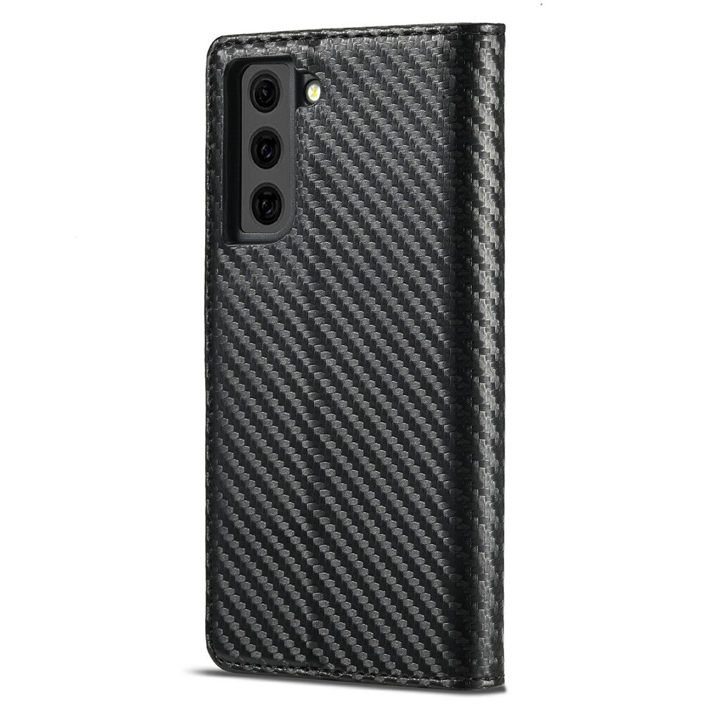 LC.IMEEKE Leather Case Carbon Fiber Pattern Phone Shell with Wallet for Samsung Galaxy S21+ 5G