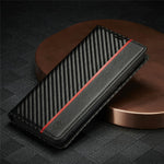 LC.IMEEKE Leather Case Carbon Fiber Pattern Phone Shell with Wallet for Samsung Galaxy S21+ 5G