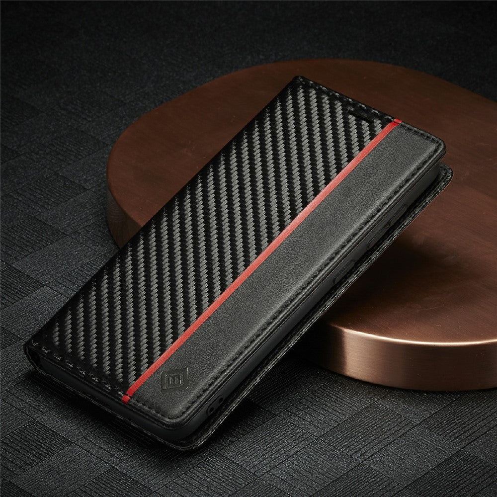 LC.IMEEKE Leather Case Carbon Fiber Pattern Phone Shell with Wallet for Samsung Galaxy S21+ 5G