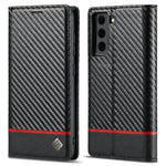 LC.IMEEKE Leather Case Carbon Fiber Pattern Phone Shell with Wallet for Samsung Galaxy S21+ 5G