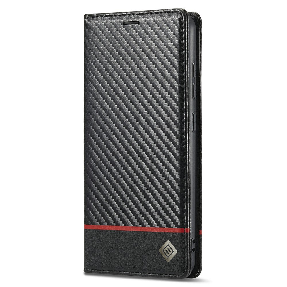 LC.IMEEKE Well-Protected Leather Case Carbon Fiber Pattern Phone Cover with Wallet for Samsung Galaxy A52 4G/5G / A52s 5G