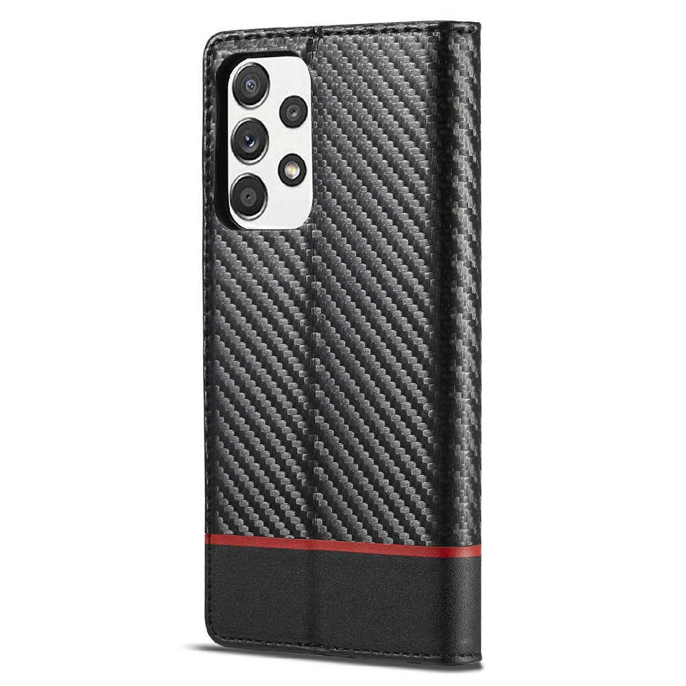 LC.IMEEKE Well-Protected Leather Case Carbon Fiber Pattern Phone Cover with Wallet for Samsung Galaxy A52 4G/5G / A52s 5G