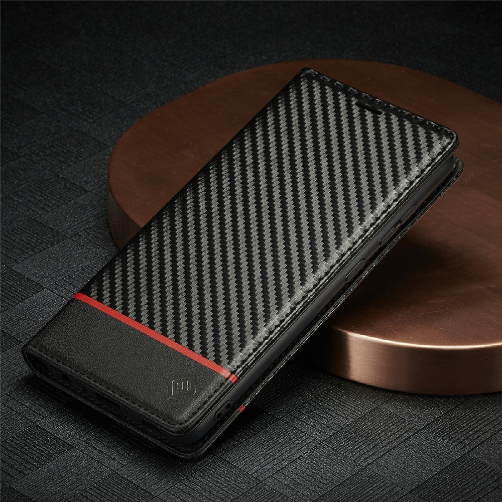 LC.IMEEKE Well-Protected Leather Case Carbon Fiber Pattern Phone Cover with Wallet for Samsung Galaxy A52 4G/5G / A52s 5G