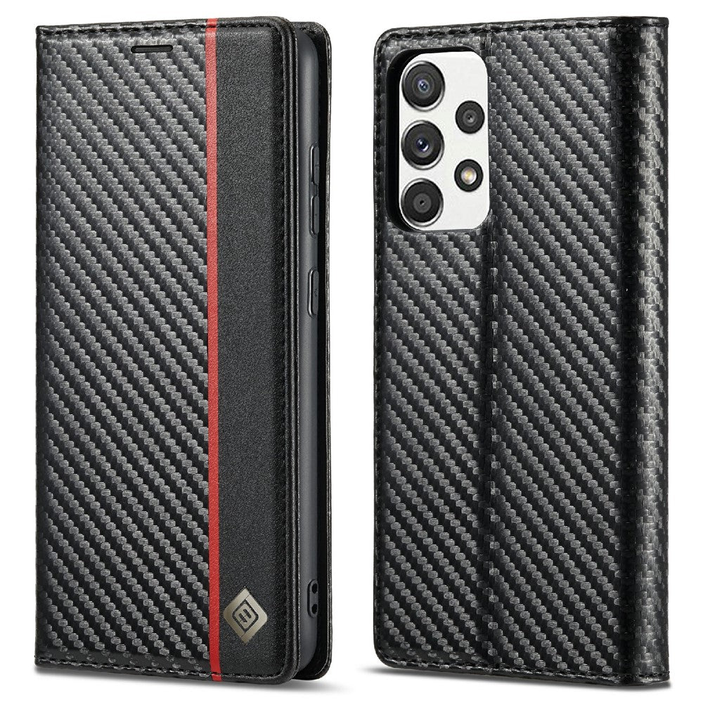 LC.IMEEKE Well-Protected Leather Case Carbon Fiber Pattern Phone Cover with Wallet for Samsung Galaxy A52 4G/5G / A52s 5G