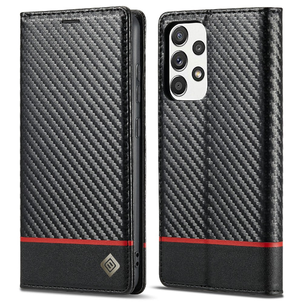 LC.IMEEKE Læder Flip Cover i Carbonfiber Design med Kortholder til Samsung Galaxy A72 4G/5G