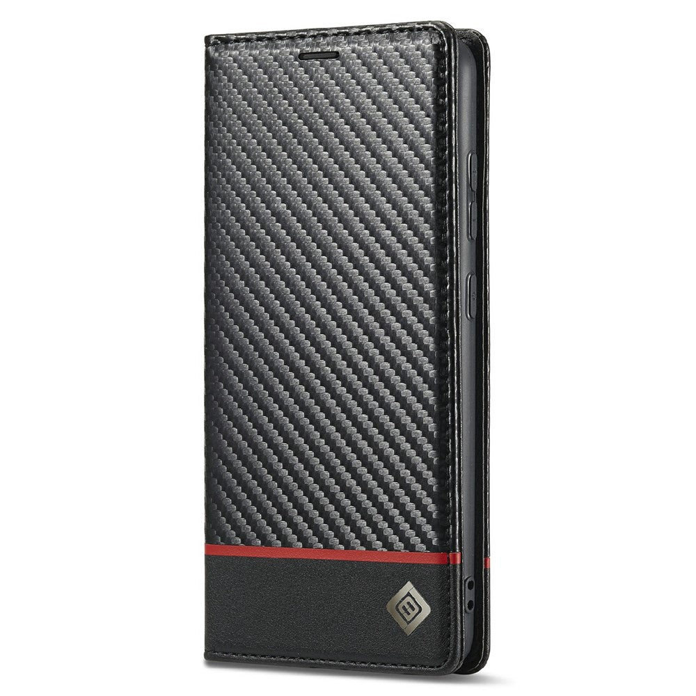 LC.IMEEKE Læder Flip Cover i Carbonfiber Design med Kortholder til Samsung Galaxy A72 4G/5G