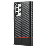 LC.IMEEKE Læder Flip Cover i Carbonfiber Design med Kortholder til Samsung Galaxy A72 4G/5G