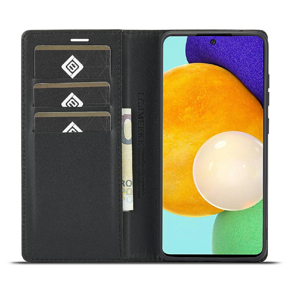 LC.IMEEKE Læder Flip Cover i Carbonfiber Design med Kortholder til Samsung Galaxy A72 4G/5G