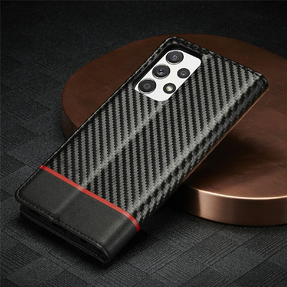 LC.IMEEKE Læder Flip Cover i Carbonfiber Design med Kortholder til Samsung Galaxy A72 4G/5G