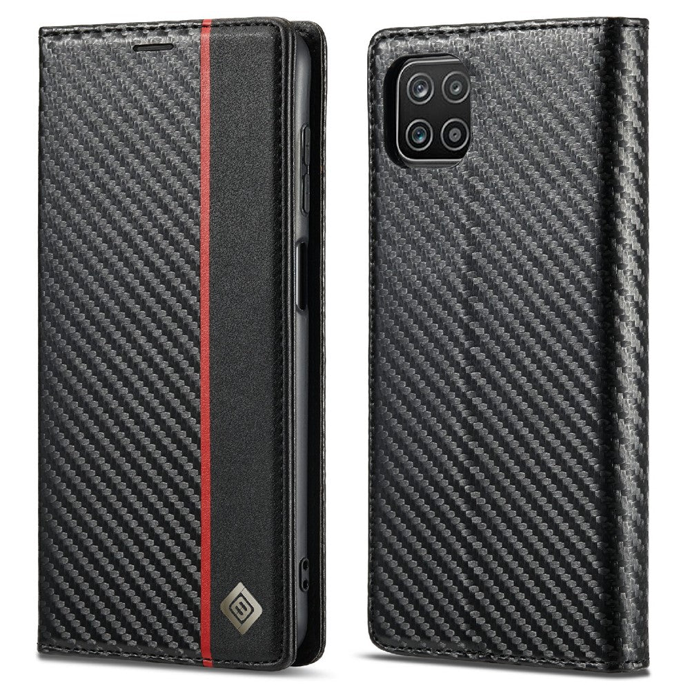 LC.IMEEKE Leather Case Carbon Fiber Pattern Phone Cover with Wallet Stand for Samsung Galaxy A22 5G (EU Version)