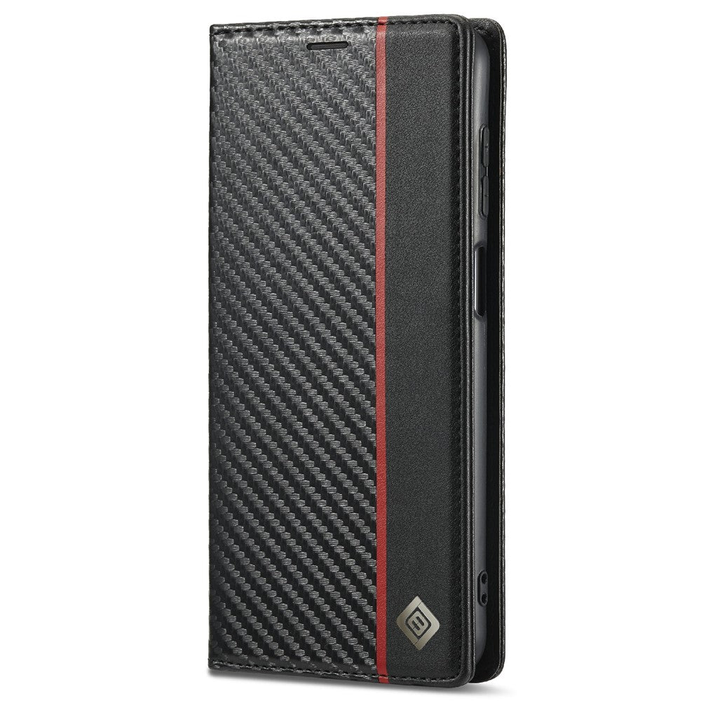 LC.IMEEKE Leather Case Carbon Fiber Pattern Phone Cover with Wallet Stand for Samsung Galaxy A22 5G (EU Version)