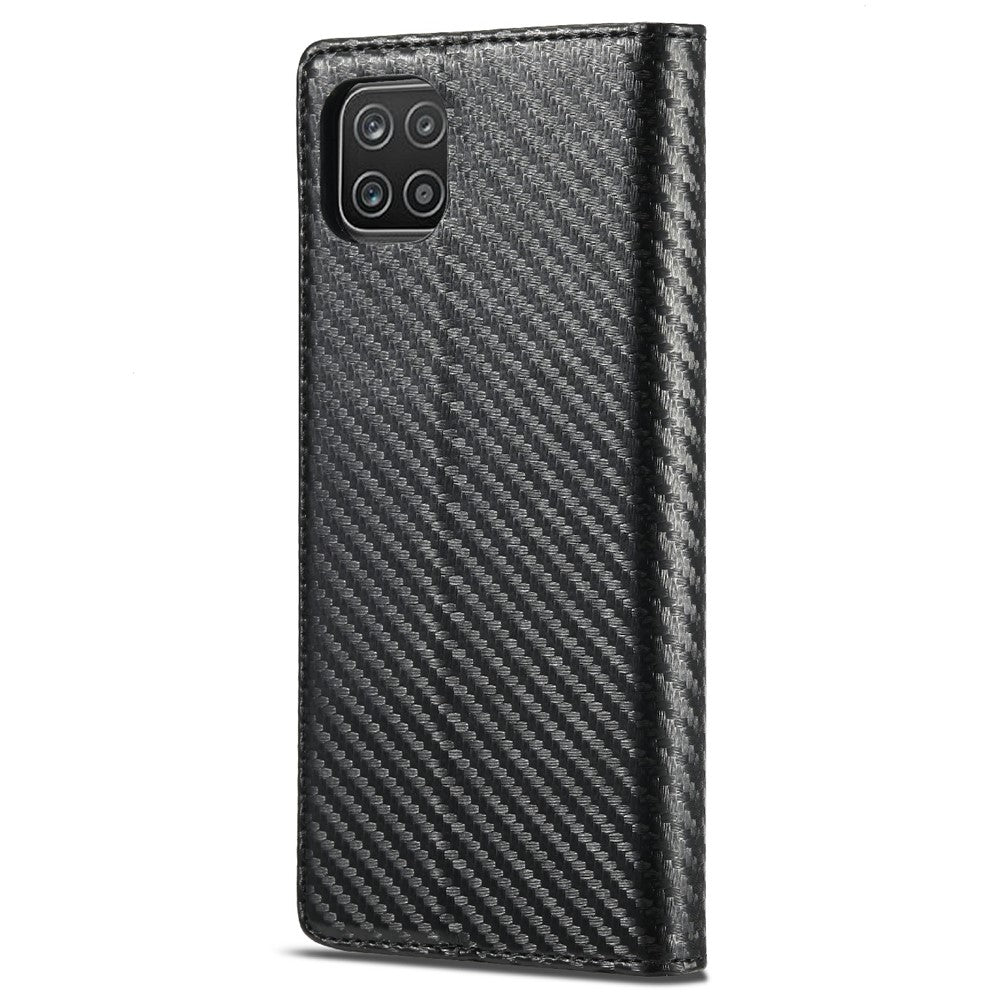 LC.IMEEKE Leather Case Carbon Fiber Pattern Phone Cover with Wallet Stand for Samsung Galaxy A22 5G (EU Version)