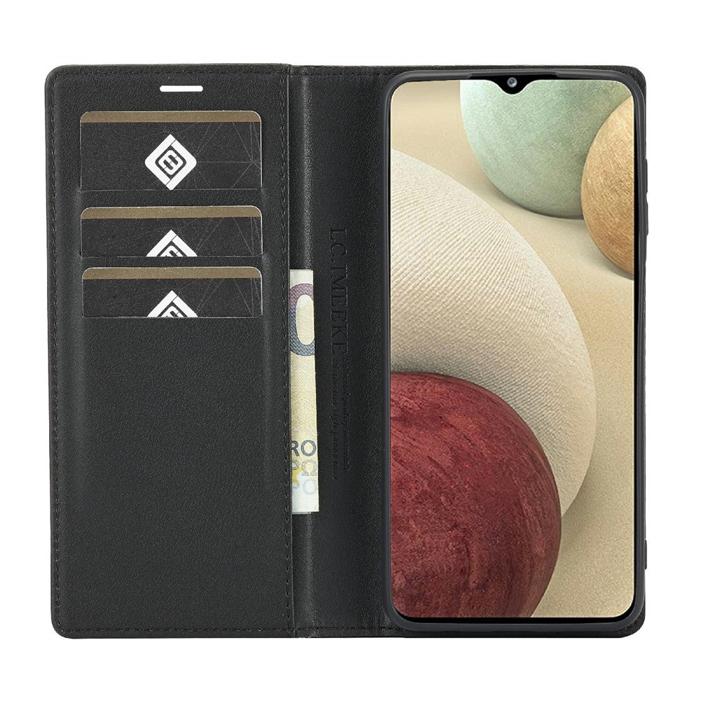 LC.IMEEKE Leather Case Carbon Fiber Pattern Phone Cover with Wallet Stand for Samsung Galaxy A22 5G (EU Version)