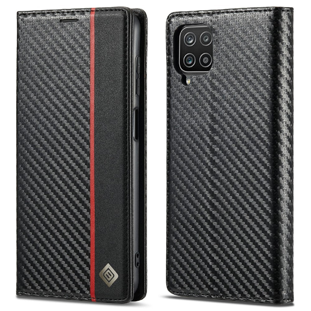 LC.IMEEKE Telefoncover i PU-læder med kulfibertekstur og standerpung til Samsung Galaxy A22 4G (EU-version)