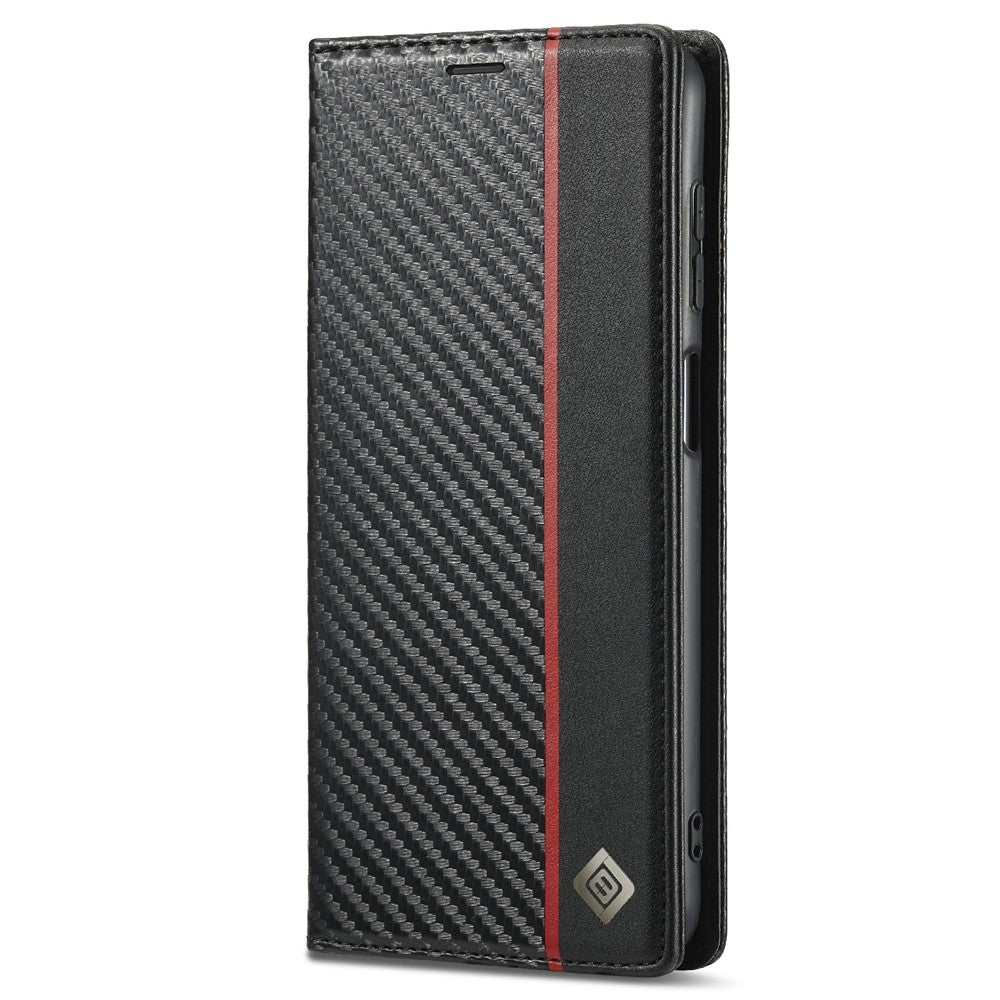 LC.IMEEKE Telefoncover i PU-læder med kulfibertekstur og standerpung til Samsung Galaxy A22 4G (EU-version)