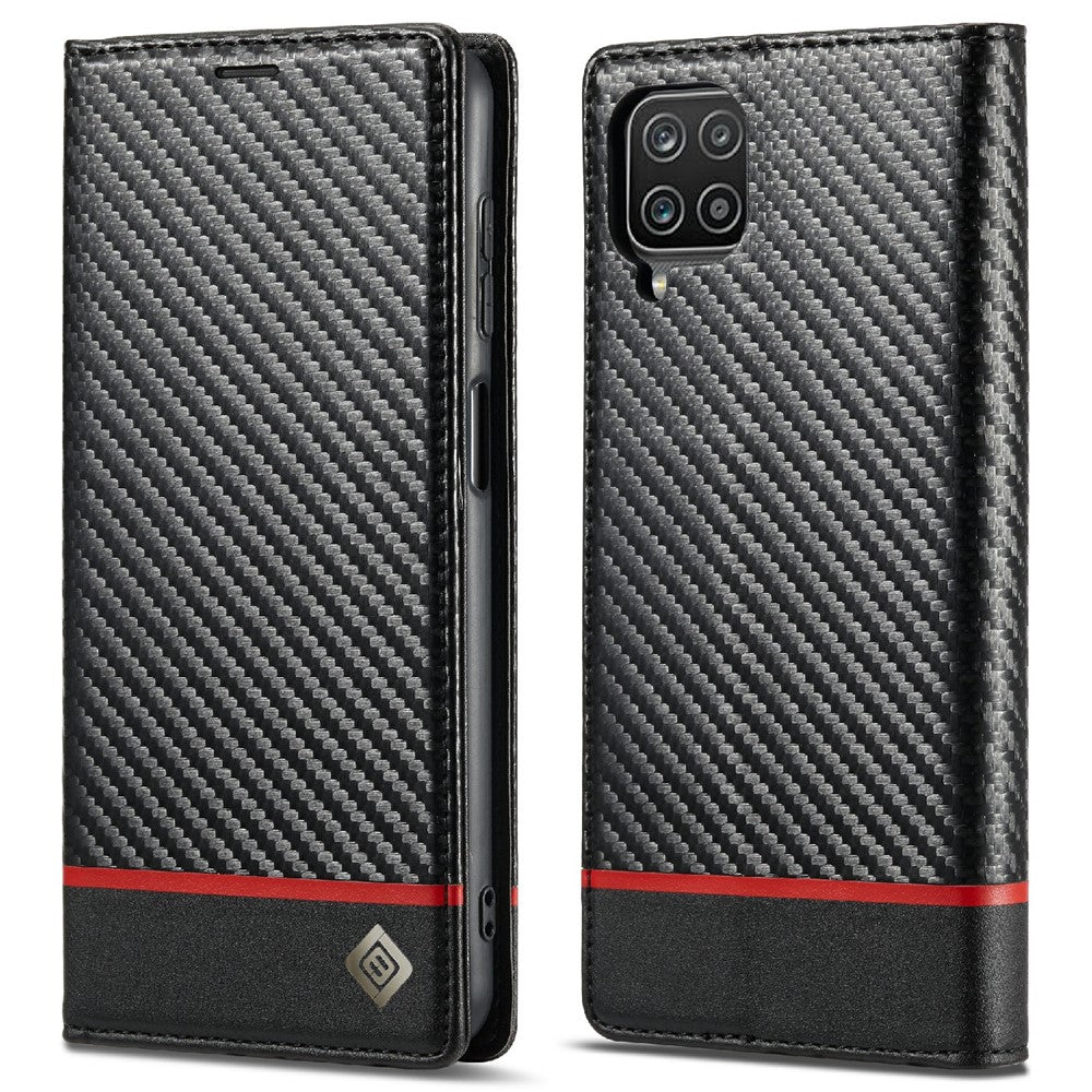 LC.IMEEKE Telefoncover i PU-læder med kulfibertekstur og standerpung til Samsung Galaxy A22 4G (EU-version)