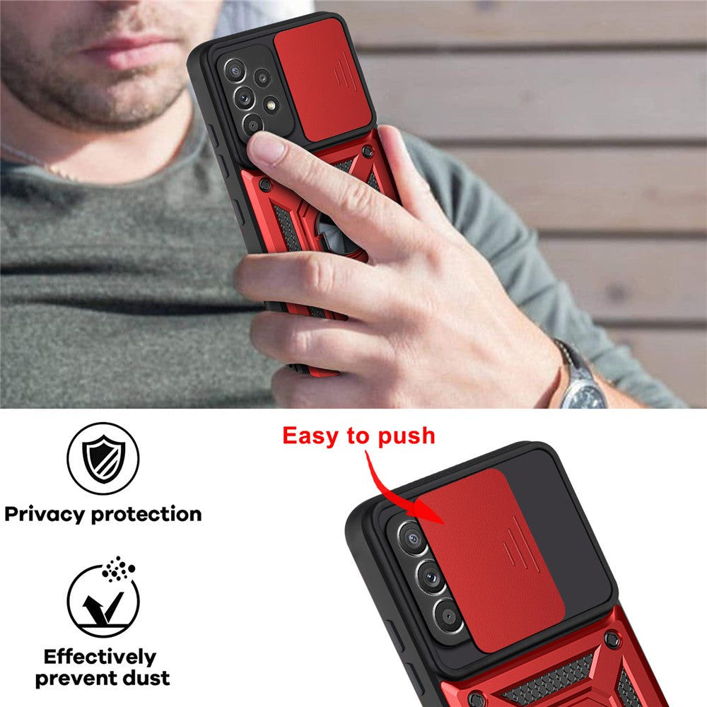 All-round Protective Camera Slide Phone Scratch-proof Back Shell with Kickstand for Samsung Galaxy A32 4G (EU Version)