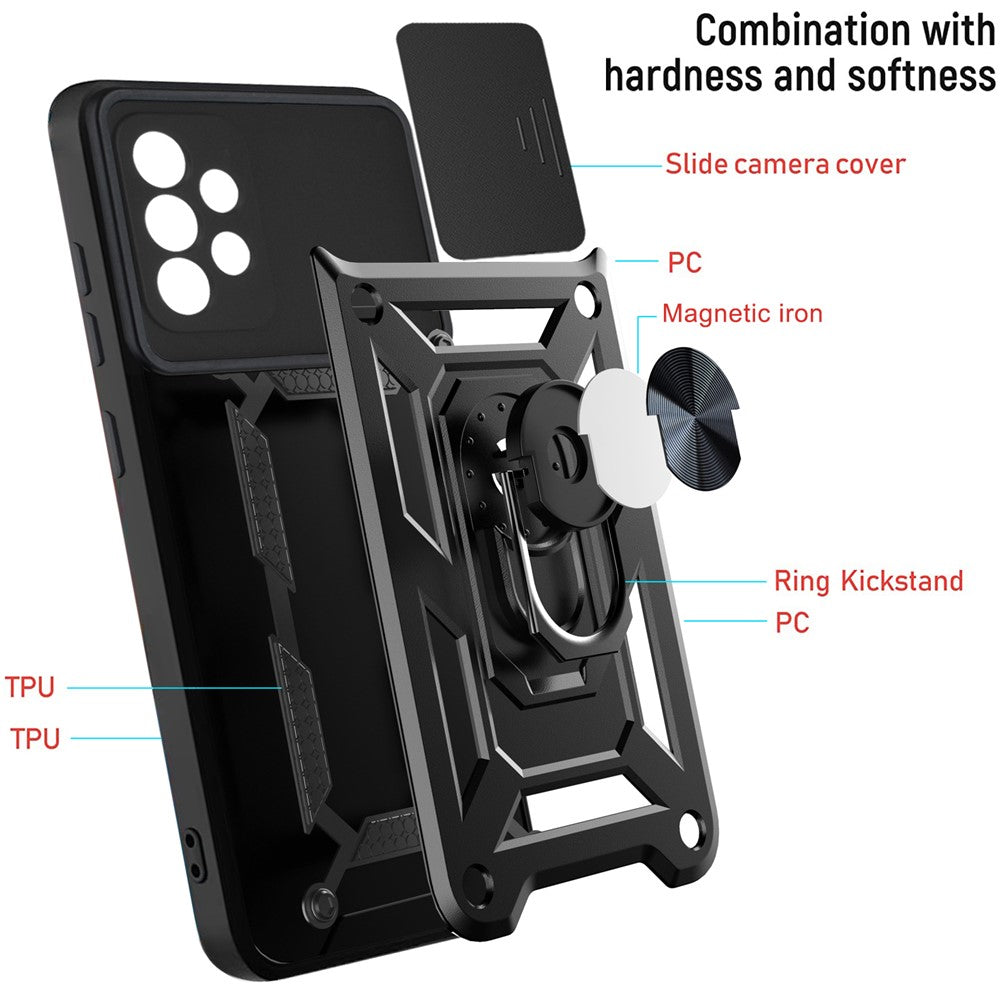 All-round Protective Camera Slide Phone Scratch-proof Back Shell with Kickstand for Samsung Galaxy A32 4G (EU Version)