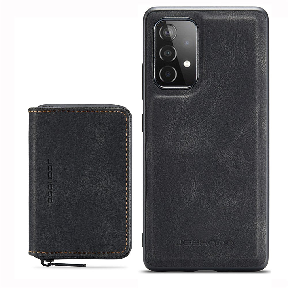 JEEHOOD Magnetisk aftageligt 2-i-1 tegnebogslæder hybrid cover med lynlås og støttefod til Samsung Galaxy A72 5G/4G