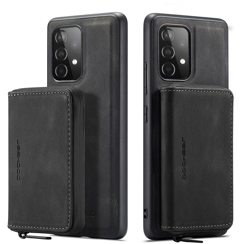 JEEHOOD Magnetisk aftageligt 2-i-1 tegnebogslæder hybrid cover med lynlås og støttefod til Samsung Galaxy A72 5G/4G