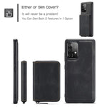 JEEHOOD Magnetisk aftageligt 2-i-1 tegnebogslæder hybrid cover med lynlås og støttefod til Samsung Galaxy A72 5G/4G