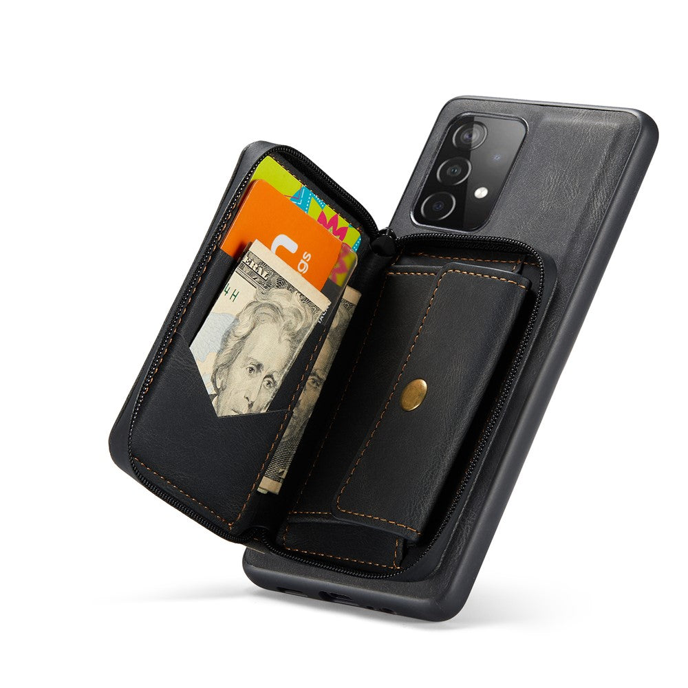 JEEHOOD Magnetisk aftageligt 2-i-1 tegnebogslæder hybrid cover med lynlås og støttefod til Samsung Galaxy A72 5G/4G
