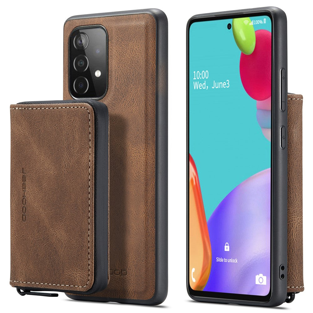 JEEHOOD Magnetisk aftageligt 2-i-1 tegnebogslæder hybrid cover med lynlås og støttefod til Samsung Galaxy A72 5G/4G