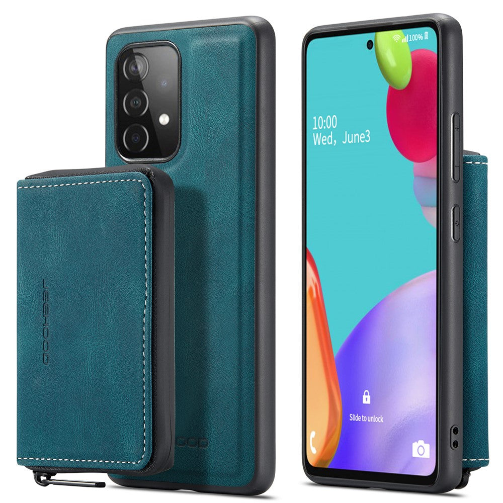 JEEHOOD Magnetisk aftageligt 2-i-1 tegnebogslæder hybrid cover med lynlås og støttefod til Samsung Galaxy A72 5G/4G