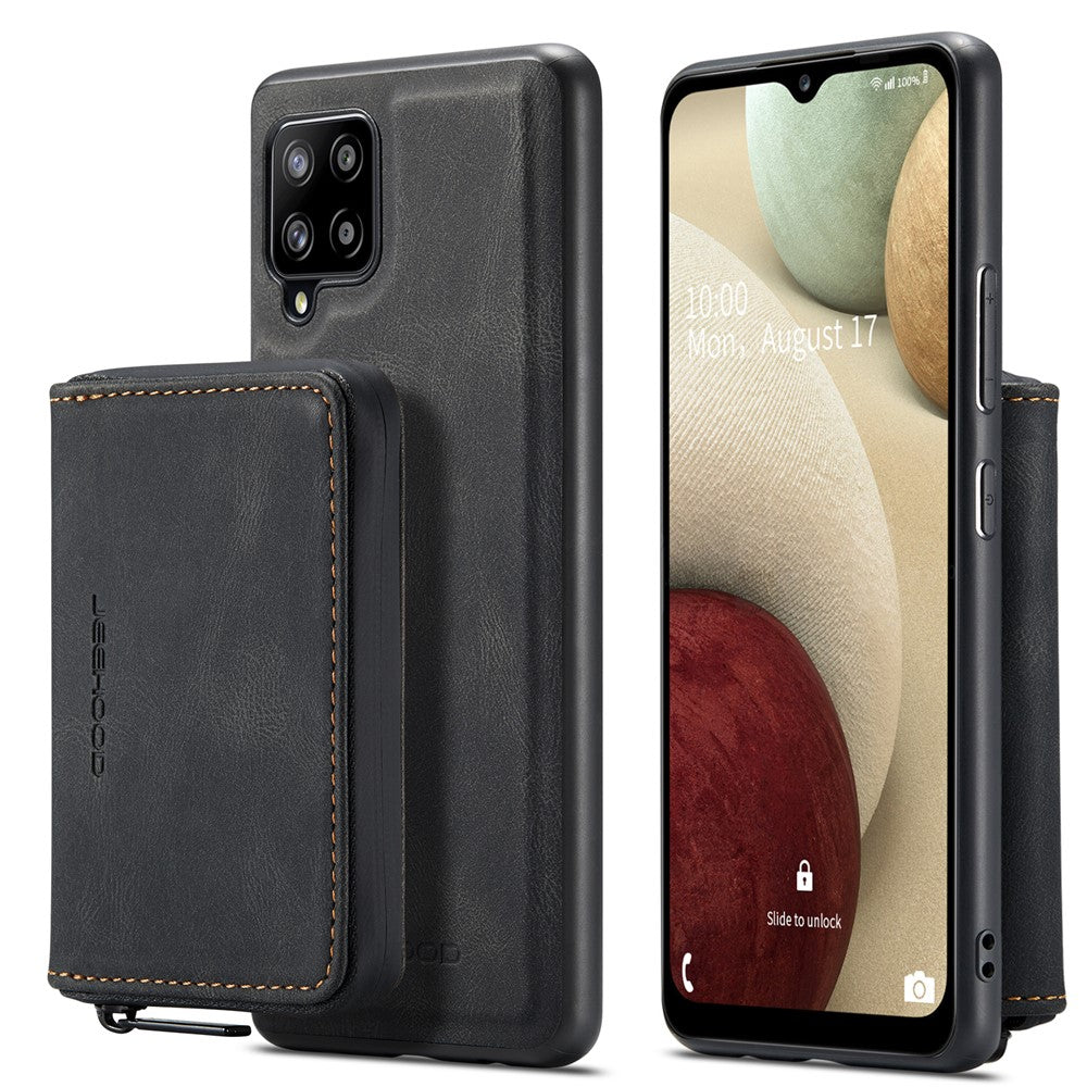 JEEHOOD magnetiskt, stötsäkert och avtagbart 2-i-1-hybridskal med blixtlåsstängd plånbok för Samsung Galaxy A12