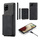 JEEHOOD magnetiskt, stötsäkert och avtagbart 2-i-1-hybridskal med blixtlåsstängd plånbok för Samsung Galaxy A12