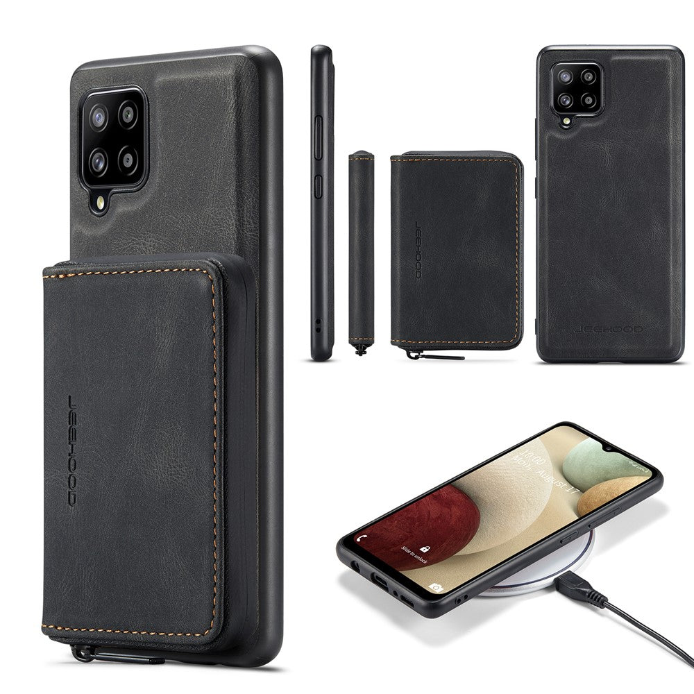 JEEHOOD magnetiskt, stötsäkert och avtagbart 2-i-1-hybridskal med blixtlåsstängd plånbok för Samsung Galaxy A12