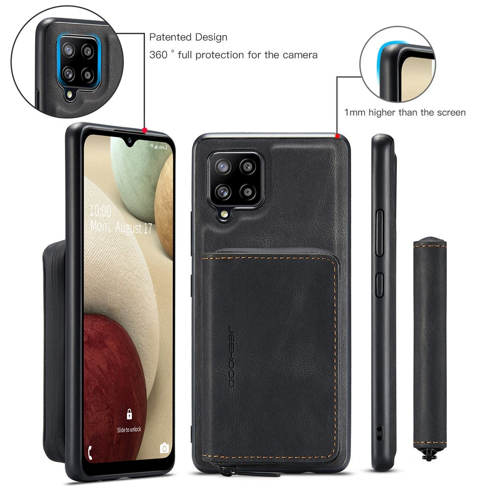 JEEHOOD magnetiskt, stötsäkert och avtagbart 2-i-1-hybridskal med blixtlåsstängd plånbok för Samsung Galaxy A12