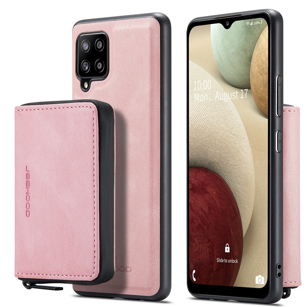 JEEHOOD magnetiskt, stötsäkert och avtagbart 2-i-1-hybridskal med blixtlåsstängd plånbok för Samsung Galaxy A12