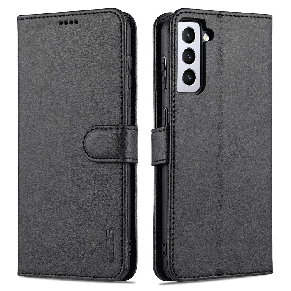 AZNS Leather Wallet Card Slots Stand Folio Flip Shock-resistant Case Phone Shell for Samsung Galaxy S21+ 5G