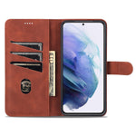 AZNS Leather Wallet Card Slots Stand Folio Flip Shock-resistant Case Phone Shell for Samsung Galaxy S21+ 5G