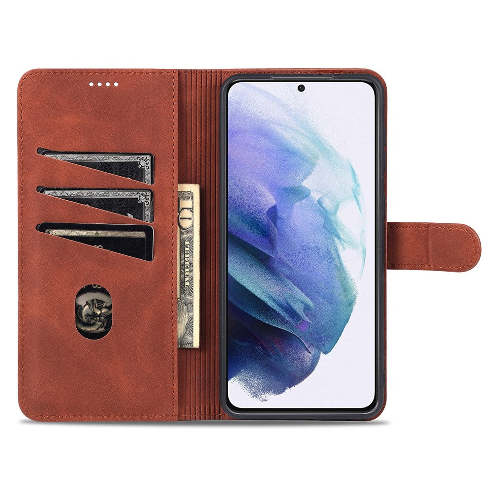AZNS Leather Wallet Card Slots Stand Folio Flip Shock-resistant Case Phone Shell for Samsung Galaxy S21+ 5G