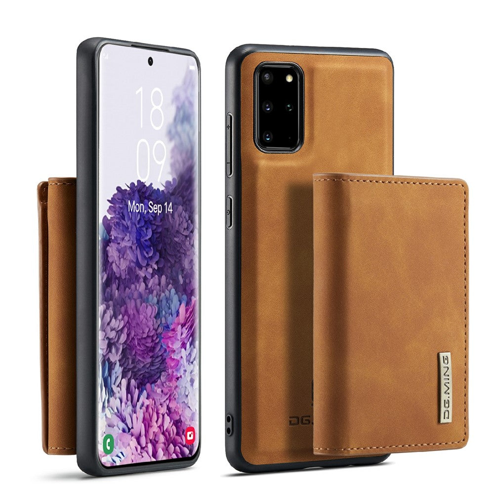 DG.MING M1 Series Phone Case PU + TPU + PC Back Cover with Magnetic Tri-Fold Wallet Kickstand for Samsung Galaxy S20 Plus